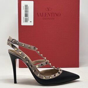 Valentino Garavani Rockstud Caged Pump 100mm Two Tone Leather Pumps, Size 38 1/2